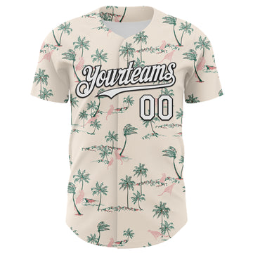 Custom Cream White-Black 3D Hawaii Tropical Palm Tree Leopard Authentic Baseball Jersey