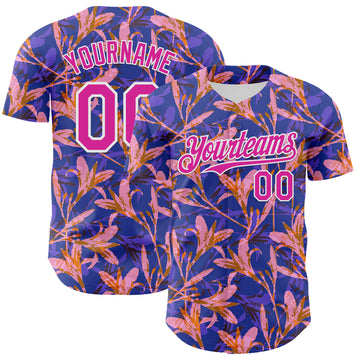 Custom Purple Deep Pink-White 3D Hawaii Tropical Flower Authentic Baseball Jersey