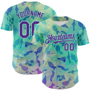 Custom Ice Blue Purple 3D Hawaii Tropical Marine Creature Authentic Baseball Jersey