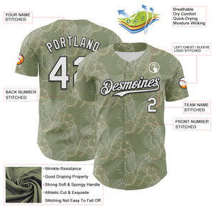 Custom Olive White-Black 3D Hawaii Tropical Coconut Tree Authentic Baseball Jersey