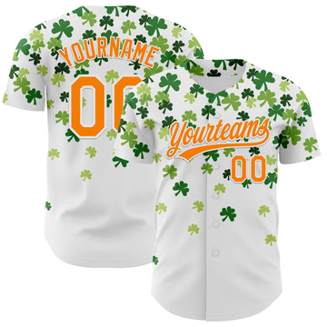 Custom White Bay Orange-Green 3D St. Patrick's Day Shamrock Authentic Baseball Jersey