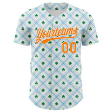 Load image into Gallery viewer, Custom White Bay Orange-Green 3D St. Patrick&#39;s Day Shamrock Authentic Baseball Jersey
