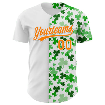 Custom White Bay Orange-Green 3D St. Patrick's Day Shamrock Authentic Baseball Jersey