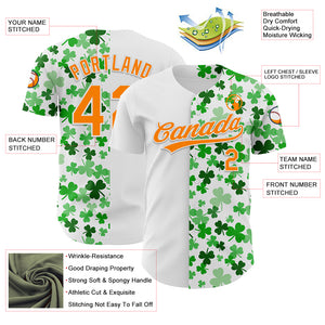 Custom White Bay Orange-Green 3D St. Patrick's Day Shamrock Authentic Baseball Jersey