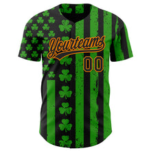 Load image into Gallery viewer, Custom Green Black-Bay Orange 3D St. Patrick&#39;s Day Shamrock Authentic Baseball Jersey
