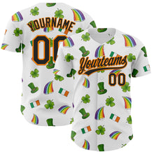 Load image into Gallery viewer, Custom White Black Bay Orange-Green 3D St. Patrick&#39;s Day Shamrock Authentic Baseball Jersey
