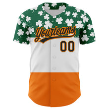 Load image into Gallery viewer, Custom Kelly Green Black-Bay Orange 3D St. Patrick&#39;s Day Shamrock Authentic Baseball Jersey
