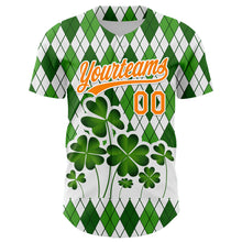 Load image into Gallery viewer, Custom White Bay Orange-Green 3D St. Patrick&#39;s Day Shamrock Authentic Baseball Jersey
