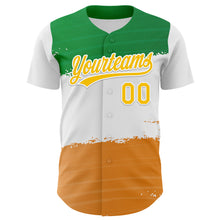 Load image into Gallery viewer, Custom Green Yellow-Texas Orange 3D St. Patrick&#39;s Day Shamrock Authentic Baseball Jersey
