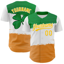 Load image into Gallery viewer, Custom Green Yellow-Texas Orange 3D St. Patrick&#39;s Day Shamrock Authentic Baseball Jersey
