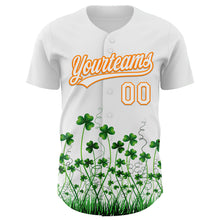 Load image into Gallery viewer, Custom White Bay Orange-Green 3D St. Patrick&#39;s Day Shamrock Authentic Baseball Jersey
