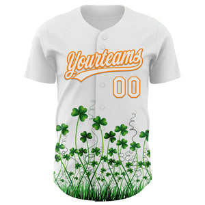 Custom White Bay Orange-Green 3D St. Patrick's Day Shamrock Authentic Baseball Jersey