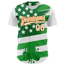 Load image into Gallery viewer, Custom White Bay Orange-Green 3D St. Patrick&#39;s Day Shamrock Authentic Baseball Jersey
