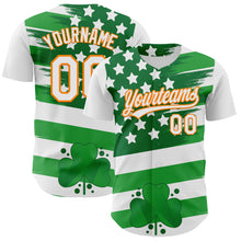 Load image into Gallery viewer, Custom White Bay Orange-Green 3D St. Patrick&#39;s Day Shamrock Authentic Baseball Jersey
