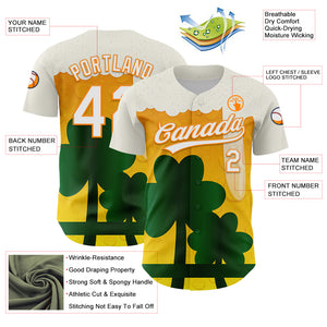 Custom White Bay Orange-Green 3D St. Patrick's Day Shamrock Beer Authentic Baseball Jersey