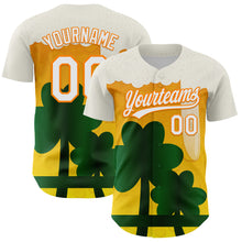 Load image into Gallery viewer, Custom White Bay Orange-Green 3D St. Patrick&#39;s Day Shamrock Beer Authentic Baseball Jersey
