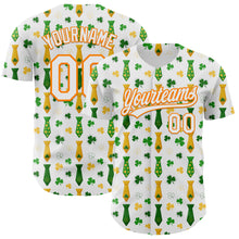 Load image into Gallery viewer, Custom White Bay Orange-Green 3D St. Patrick&#39;s Day Shamrock Authentic Baseball Jersey
