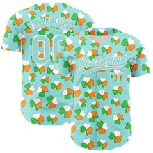 Load image into Gallery viewer, Custom Ice Blue Green-Bay Orange 3D St. Patrick&#39;s Day Shamrock Authentic Baseball Jersey
