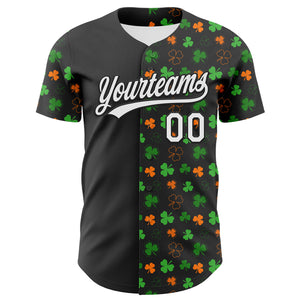 Custom Black Green-Bay Orange 3D St. Patrick's Day Shamrock Authentic Baseball Jersey