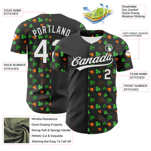 Custom Black Green-Bay Orange 3D St. Patrick's Day Shamrock Authentic Baseball Jersey