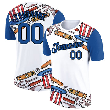 Custom White Blue-Black 3D Pattern Design American Flag Tool Labor Day Performance T-Shirt