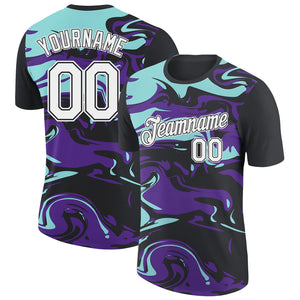 Custom Black Ice Blue-Purple 3D Esports Performance T-Shirt