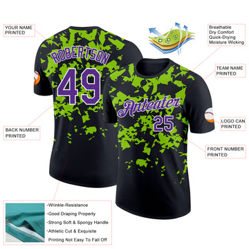 Custom Black Purple-Neon Green 3D Esports Performance T-Shirt