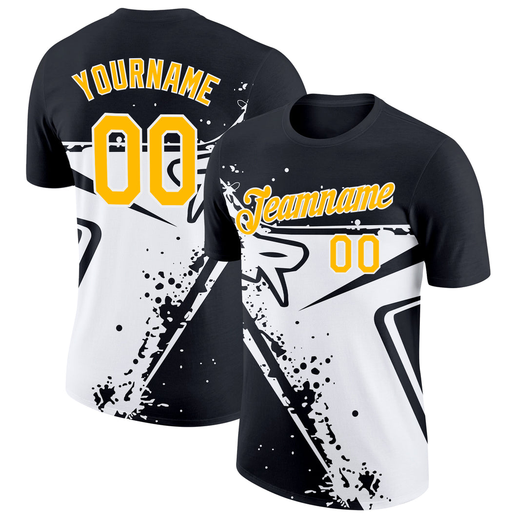 Custom Black Gold-White 3D Esports Performance T-Shirt