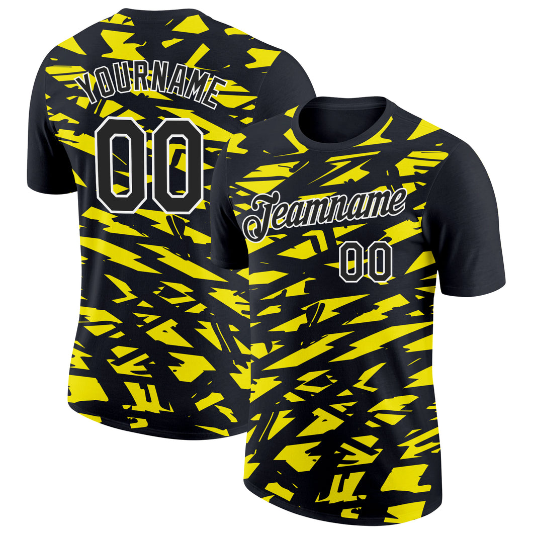 Custom Black Light Yellow-White 3D Esports Performance T-Shirt