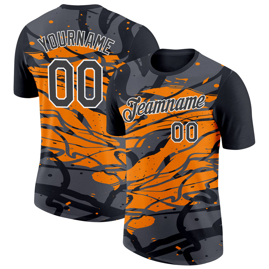 Custom Black Steel Gray-Bay Orange 3D Esports Performance T-Shirt