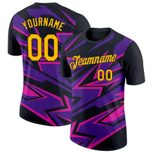 Load image into Gallery viewer, Custom Black Gold Purple-Deep Pink 3D Esports Performance T-Shirt
