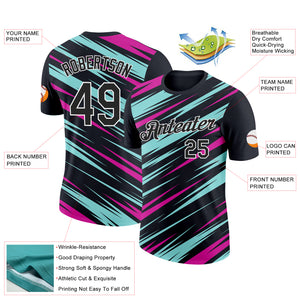 Custom Black Ice Blue-Deep Pink 3D Esports Performance T-Shirt