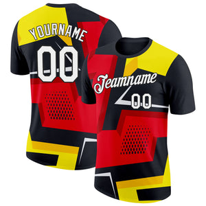 Custom Black Red-Yellow 3D Esports Performance T-Shirt