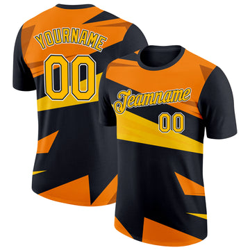 Custom Black Gold-Orange 3D Esports Performance T-Shirt