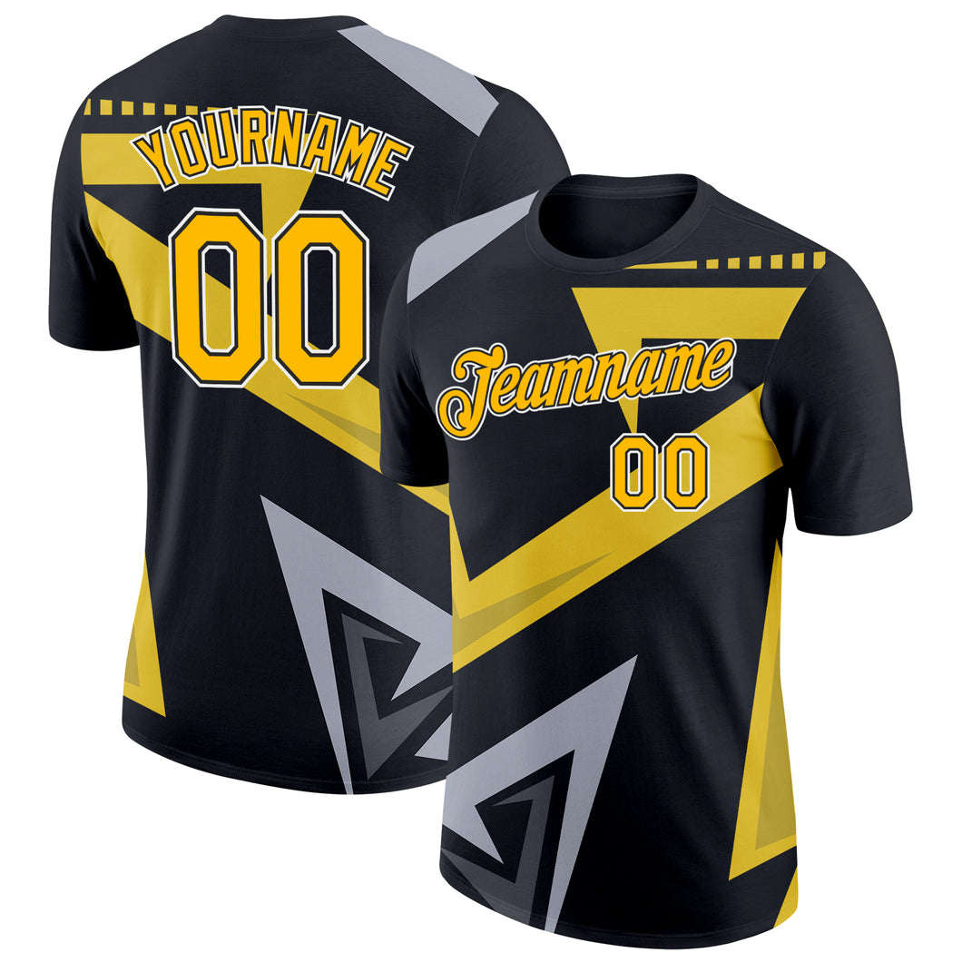 Custom Black Gold-Gray 3D Esports Performance T-Shirt