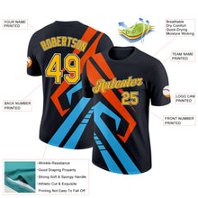 Load image into Gallery viewer, Custom Black Gold Sky Blue-Orange 3D Esports Performance T-Shirt
