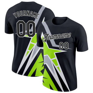 Custom Black Neon Green-Gray 3D Esports Performance T-Shirt