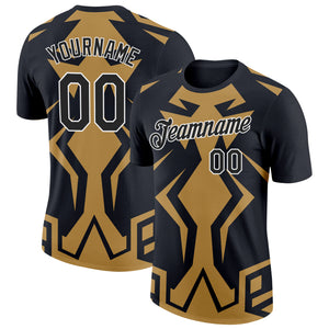 Custom Black Old Gold-White 3D Esports Performance T-Shirt