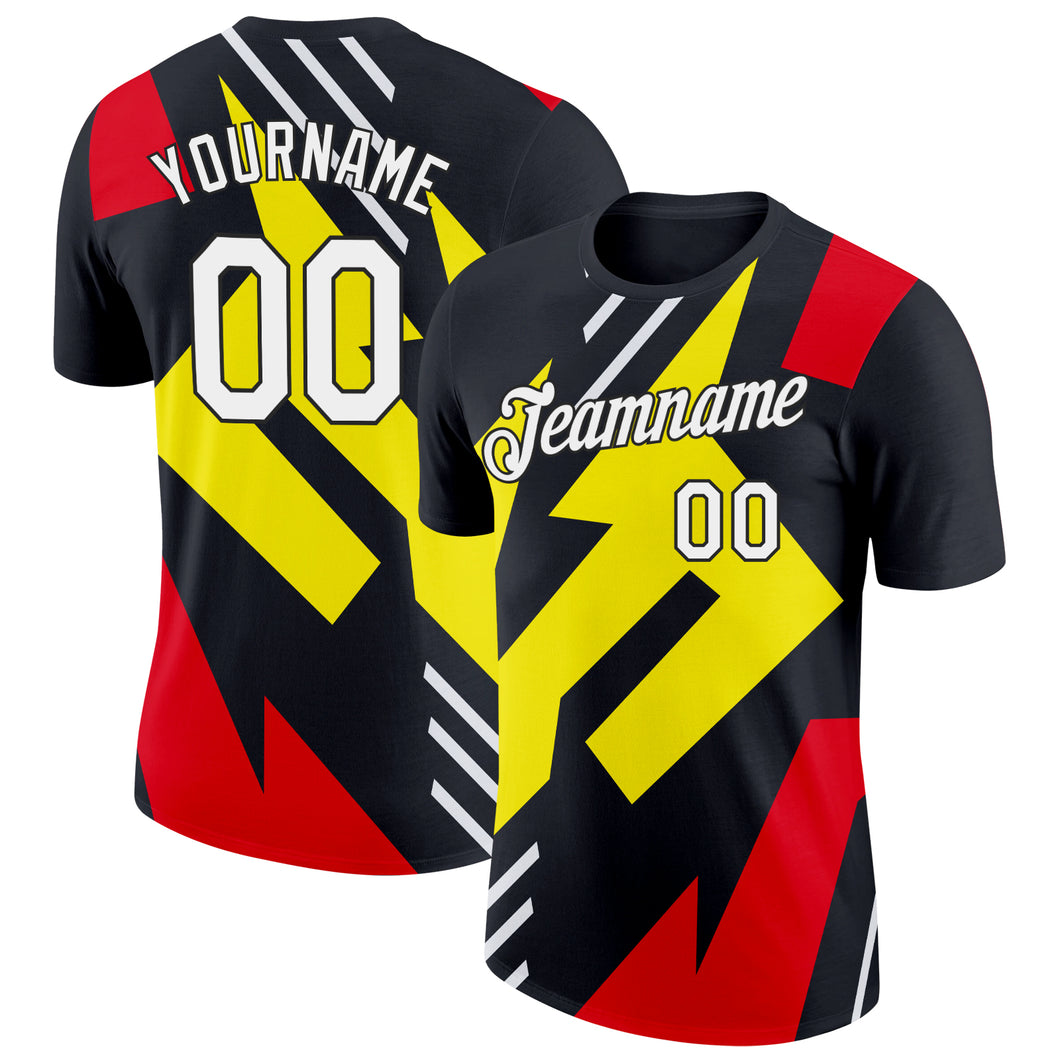 Custom Black Light Yellow-Fire Red 3D Esports Performance T-Shirt