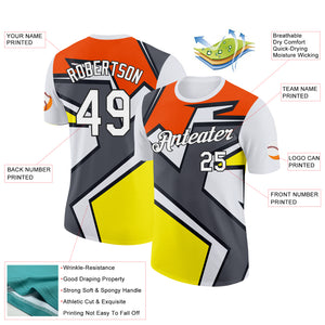 Custom White Orange Steel Gray Light Yellow-Black 3D Esports Performance T-Shirt