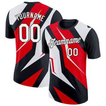 Custom Black White-Fire Red 3D Esports Performance T-Shirt