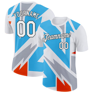 Custom White Sky Blue Orange-Gray 3D Esports Performance T-Shirt