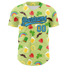 Load image into Gallery viewer, Custom Green Sky Blue-Black 3D St. Patrick&#39;s Day Shamrock Beer Authentic Baseball Jersey
