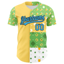 Load image into Gallery viewer, Custom Green Sky Blue Light Yellow-Black 3D St. Patrick&#39;s Day Shamrock Beer Authentic Baseball Jersey
