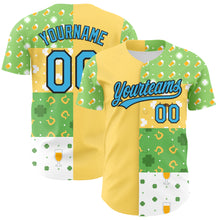 Load image into Gallery viewer, Custom Green Sky Blue Light Yellow-Black 3D St. Patrick&#39;s Day Shamrock Beer Authentic Baseball Jersey
