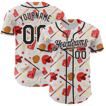 Custom White Black Comic Doodle Ballgame 3D Pattern Design Authentic Baseball Jersey