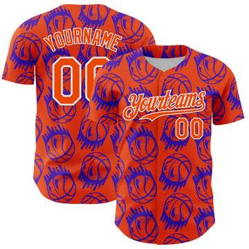 Custom Orange White Comic Doodle Ballgame 3D Pattern Design Authentic Baseball Jersey