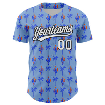 Custom Light Blue White-Black 3D Hawaii Tropical Palm Tree And Cactus Authentic Baseball Jersey