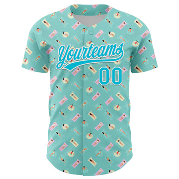 Custom Ice Blue Lakes Blue-White 3D Hawaii Beach Holiday Authentic Baseball Jersey