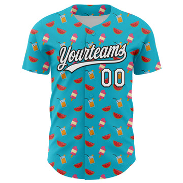 Custom Lakes Blue White-Black 3D Hawaii Fruit Watermelon And Ice Cream Authentic Baseball Jersey